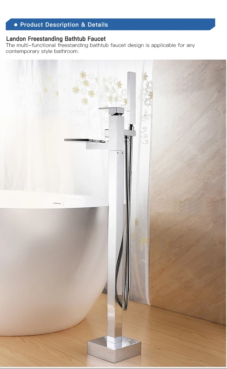 Bathroom Stand Alone Waterfall Bathtub Faucet Floor Mounted Bath Tap