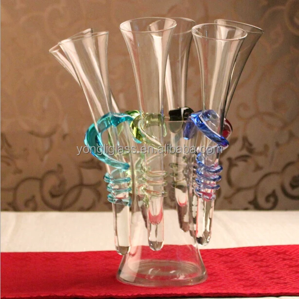 New arrival Hook beach cocktail glass colored glass of champagne 6 cups and 1pot suite for KTV bars and night games