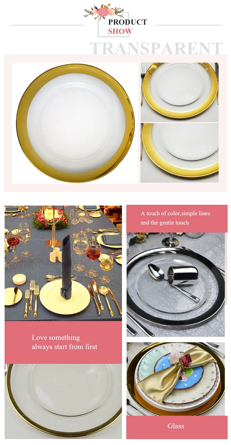 Elegant Rimmed Gold Glass Charger Plate Wholesale Dinner Plate Buy