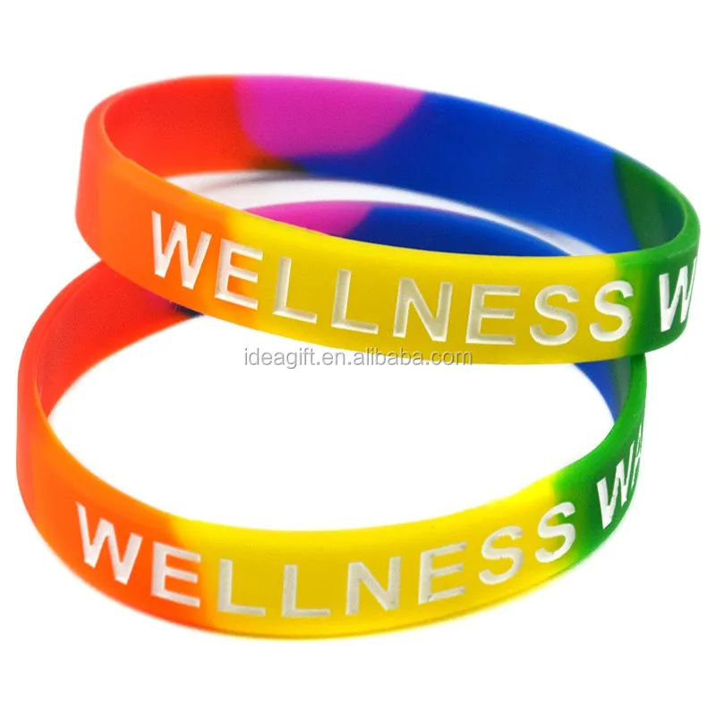 Rainbow Colour Custom Ink Filled Silicone Bracelets For Custom Ink Filled Silicone Bracelets