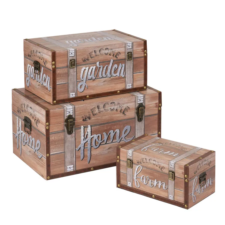 Antique Style World Map Pattern Set Of 3 Gradual Trunk Boxes Buy