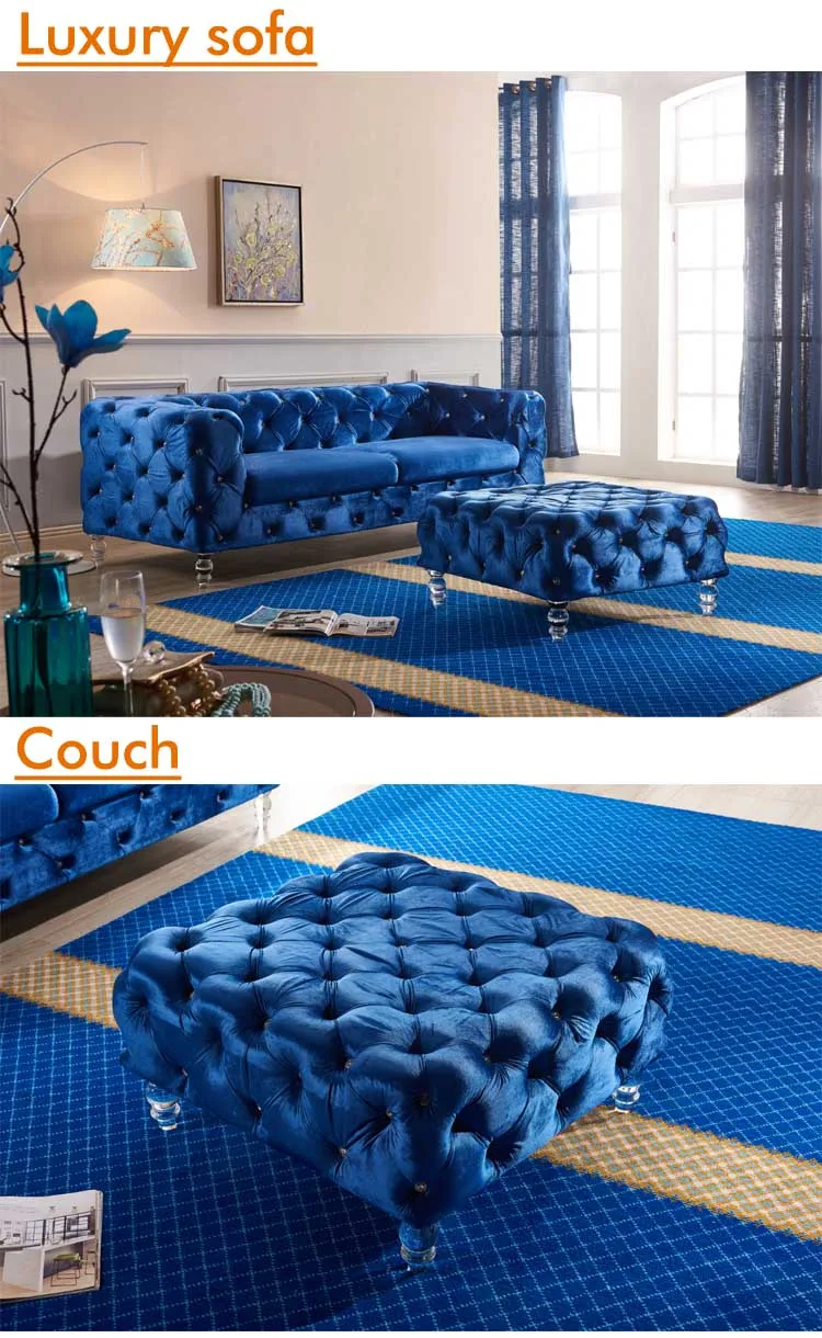 Dubai Fabric Velvet Leather Chesterfield Sofa Set Designs Living