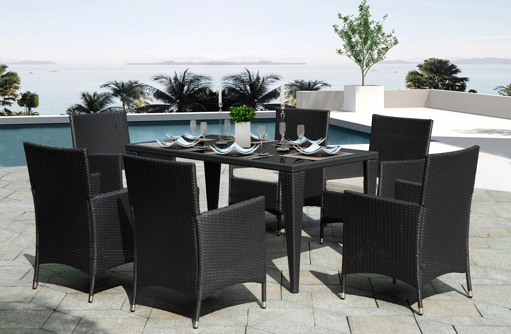 Toq quality home furniture USA free shipping Moden 7pcs Outdoor Garden Patio dinning set Furniture Sets