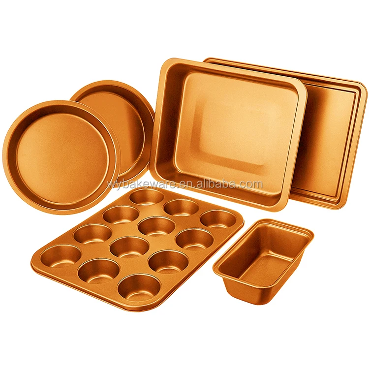 
6 pcs Copper Bakeware Set with Nonstick Coating, cake pan ,baing tray 