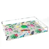 Custom print patterns clear acrylic serving trays with handles