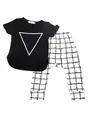 2016 New Children Tracksuit Boys Summer Sets Causal Clothing Set Cotton Black T Shirt Lattice Pants