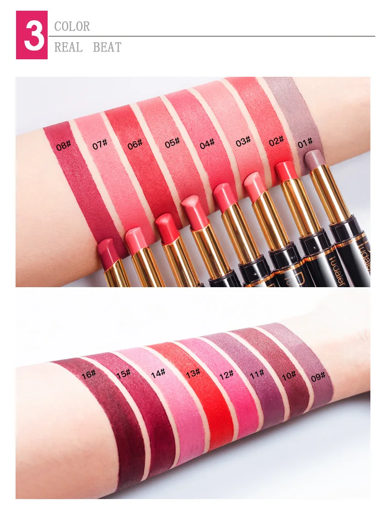 Pudaier 16 Colors 2 In 1 Lip Liner Pencil Lipstick Lip Beauty Makeup Waterproof Double