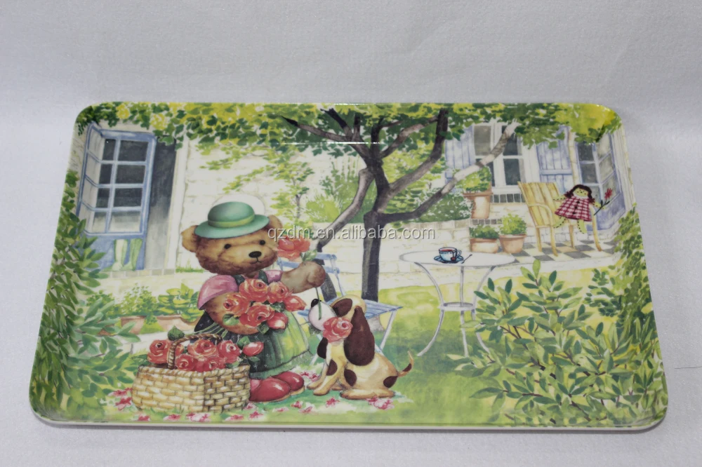 Melamine Rectangular Serving Tray With Cartoon Pattern