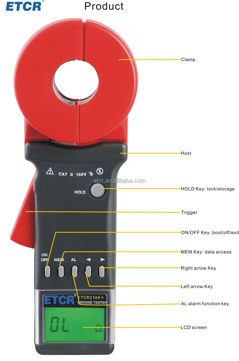 Iso Ce Etcr2100+ Clamp Earth Resistance Tester Digital Clamp Meter ...