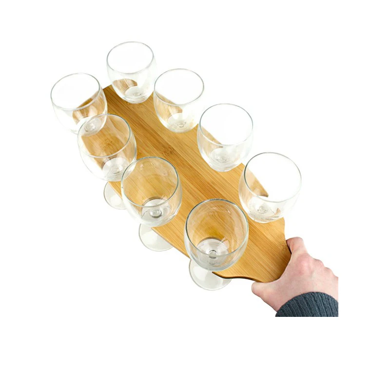 8 Shot Bamboo Wine Flight Holders Bamboo Serving Tray For Party Buy