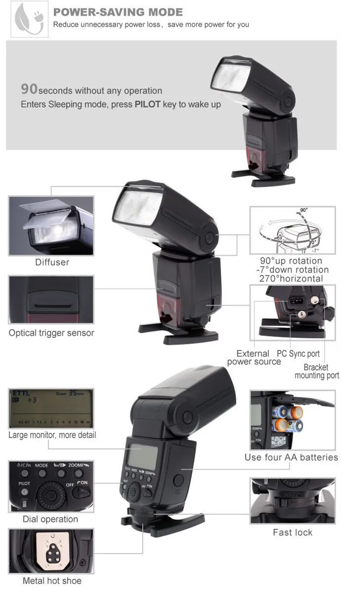 Mcoplus TTL flash MCO 580 for Canon DSLR Camera 5D mark III 7D 70D TTL Camera Flash Speedlight