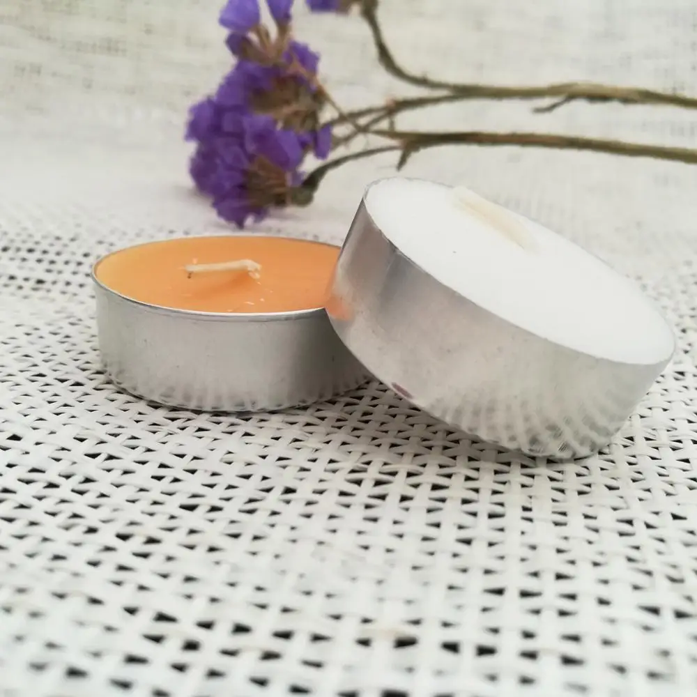 Alum container mango orange scented 8 hour 4 hour tealight candle