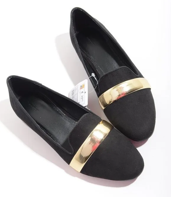 black flats with gold heel