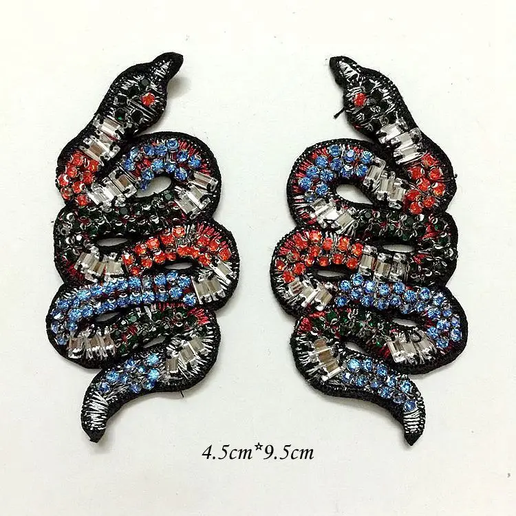 Gugutree Beaded Snakes Handmade Embroidery Patch,Rhinestones Crystals