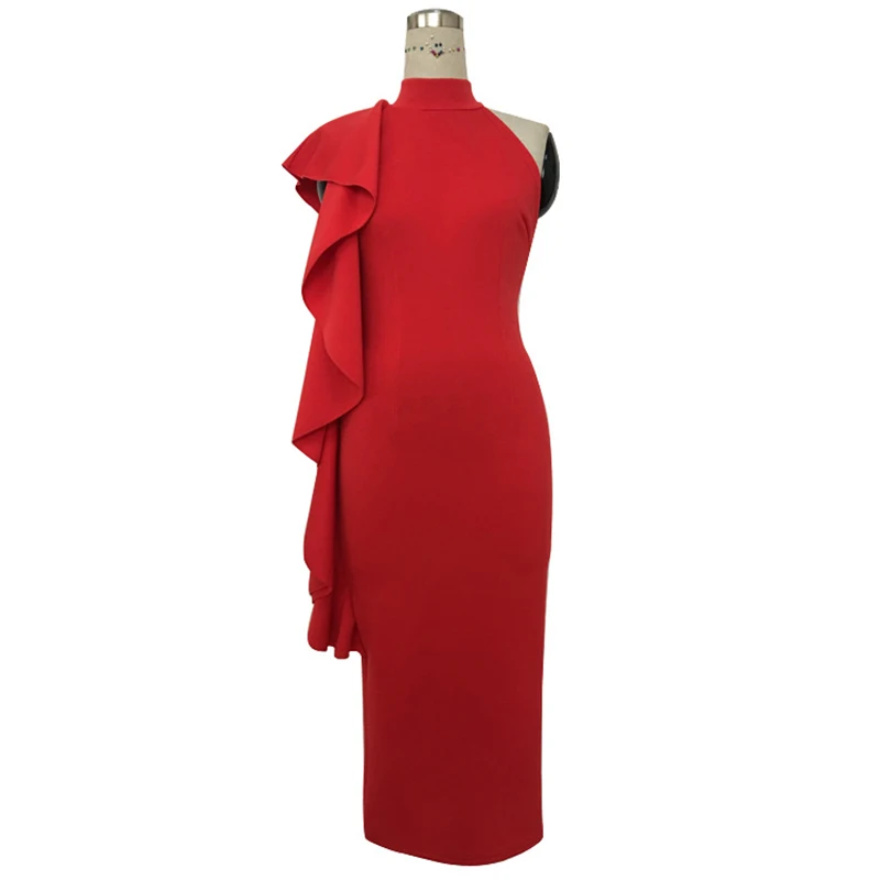 Oemtailor New female one side ruffle party Elegant Bodycon Dress