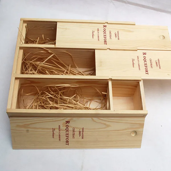 3 bottle pine wood sliding lid box top quality