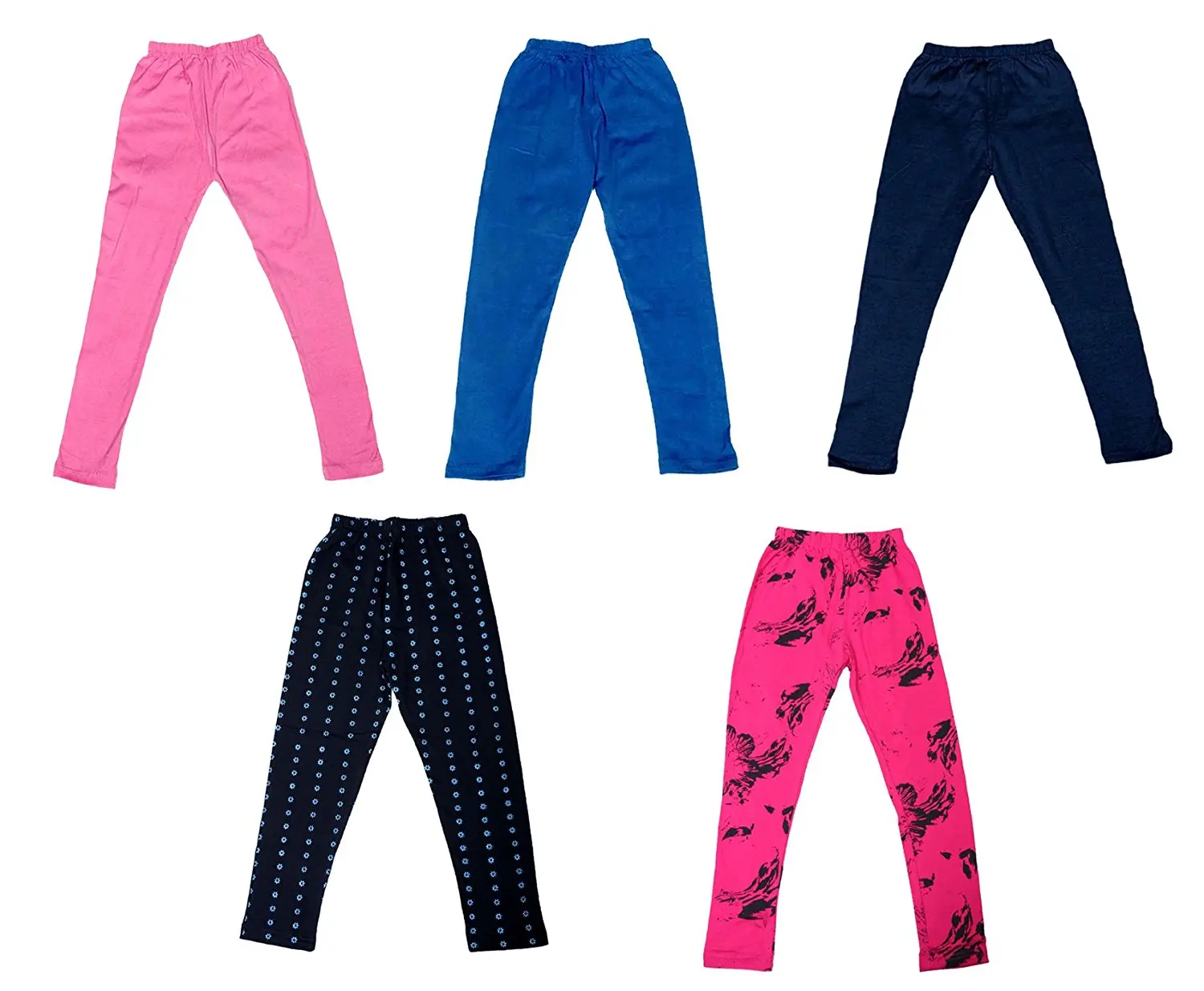 Indistar Super Soft and Stylish 2 Solid and 3 Cotton Printed Leggings For Girls Pack of 5