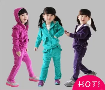 Girl clothing sets New 2014 brand baby girls clothing sets spring autumn velvet suit for girl