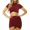 Two piece set women clothing sleeveless bodycon ladies casual crop top dress