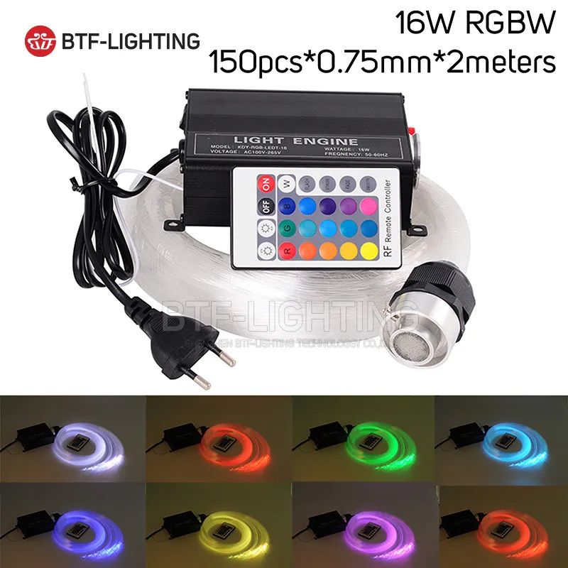 LED Fiber Optic Kit 16W RGBW 28key RF Remote Star Ceiling Light 150pcs 0.75mm 5m 