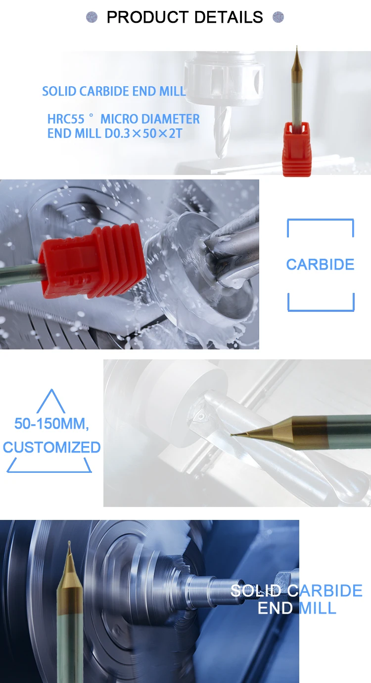Carbide Micro End Milling Cutter Indexable Tool Feeds And Speeds R0.2*50mm Buy Micro End