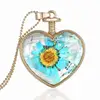 Top quality dry real flower necklacesTransparent Glass Heart Shape Woman Necklace Dry Flower pendant accessories