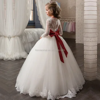 Wholesale Kids Birthday White Floor Length Lace Girl Dress Tulle