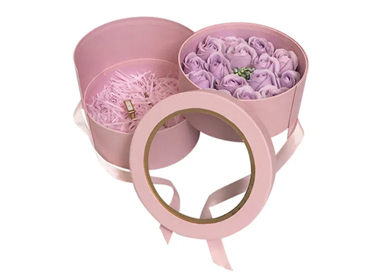 Customized double layer gift round flower box with transparent PVC lid 1.jpg