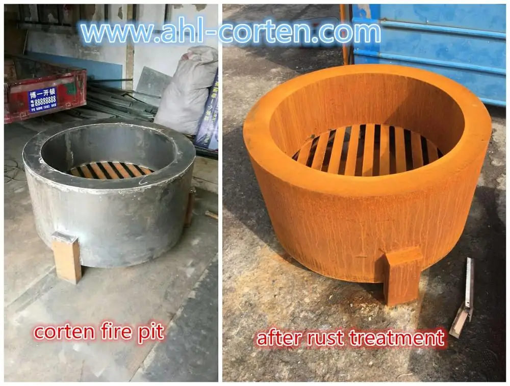 rusty round fire table