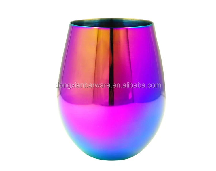 Stemless Wine Glass Stainless Vino Cup Iridescent Color Wine Cup