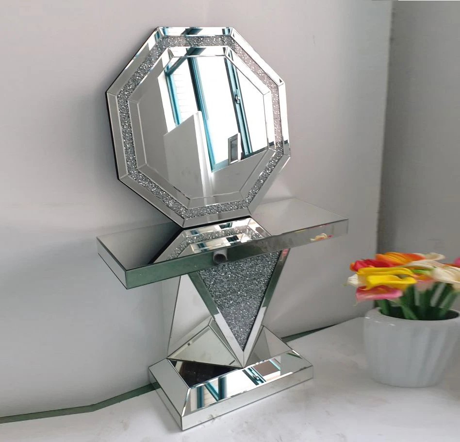
Diamond Crush luxury side console table, High Quality V frame Glass top modern coffee table 