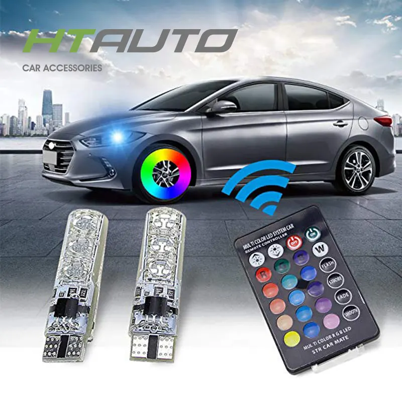 T10 Car LED 5050 6smd Silicone Bulb With Remote Controller Car Interior W5W Wedge Led RGB T10
