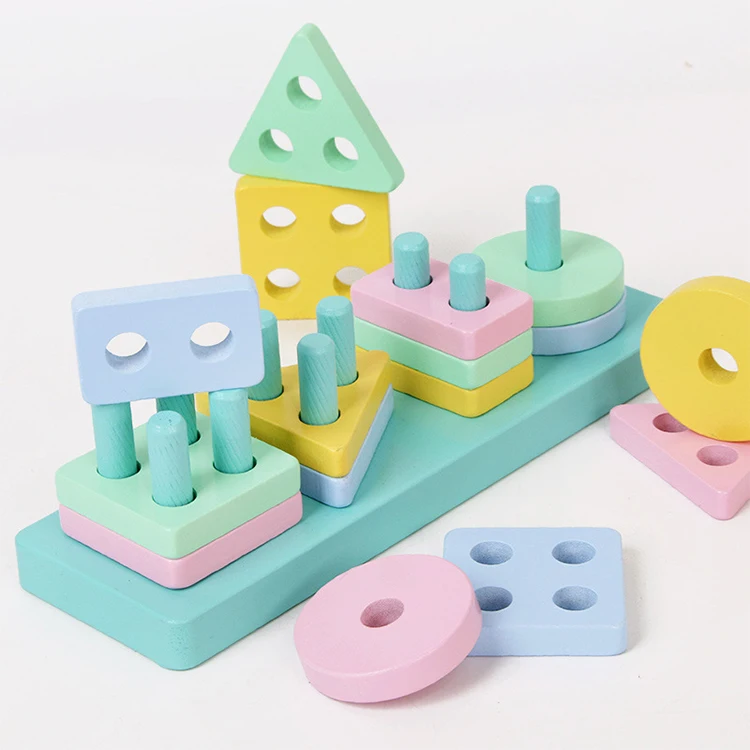 Geometric Shaped Column Match Blocks Intelligent Educational Wooden Toy
