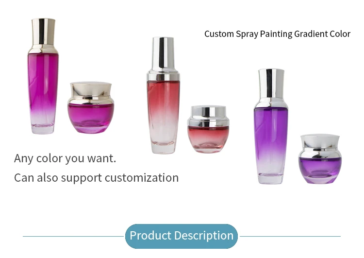 Customized spray paint gradient purple color cylinder empty cosmetic glass 120ml lotion pump bottles