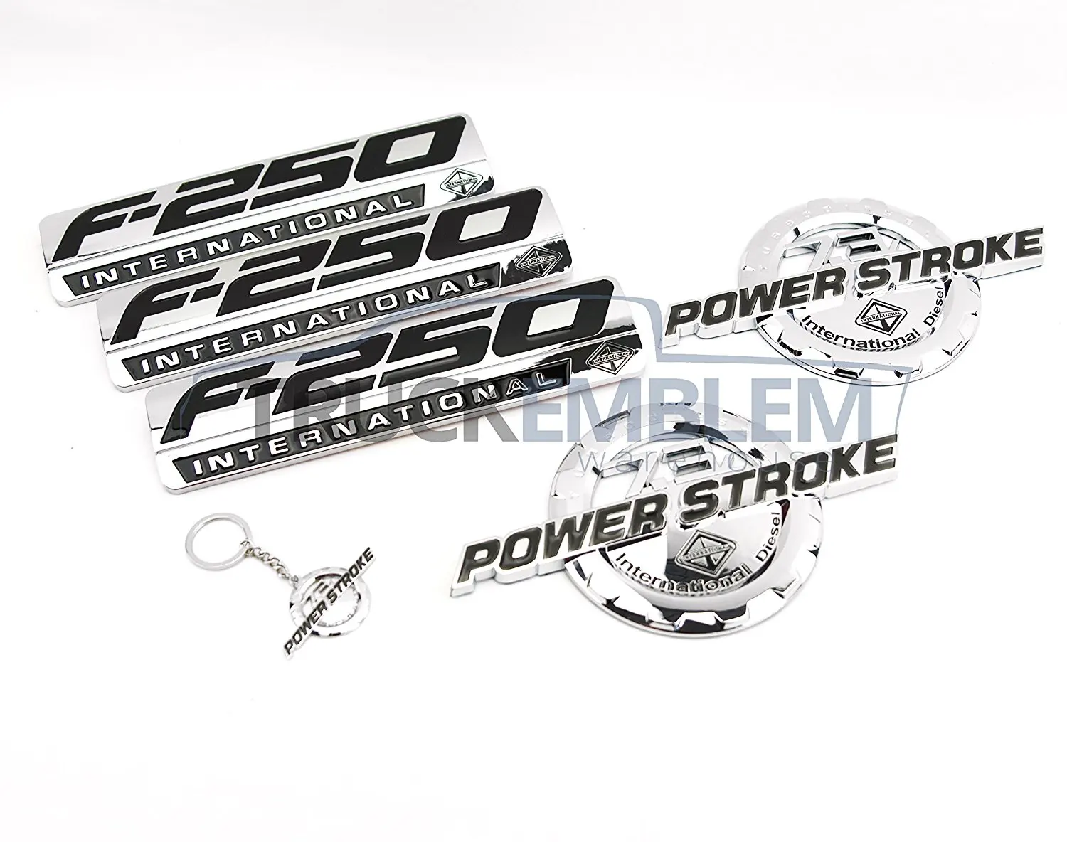 5 NEW CUSTOM CHROME F250 6.0L POWERSTROKE SUPERDUTY FENDER BADGES TAILGATE