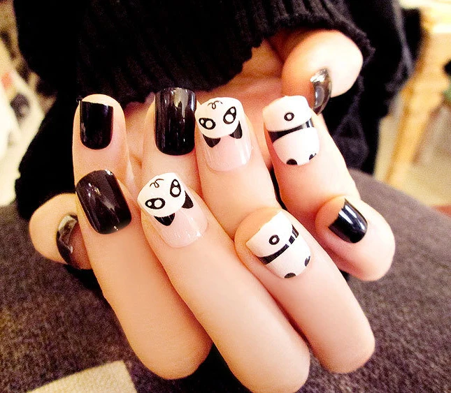 Hot seller false nail short cute panda false nail tips