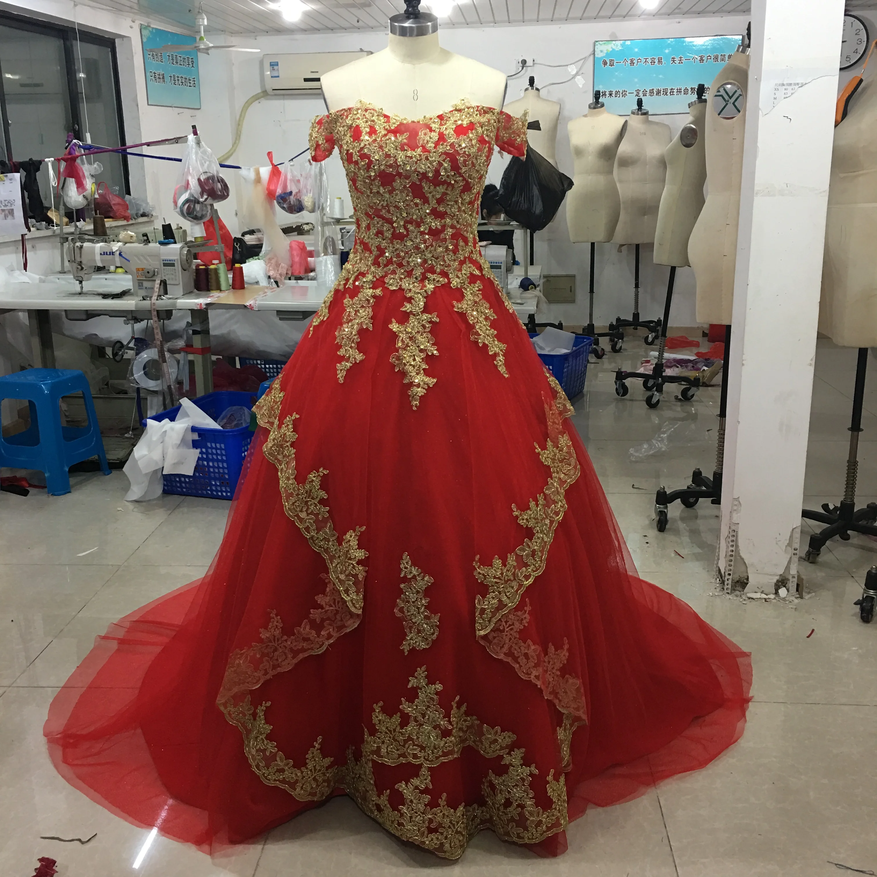 red gold wedding dress