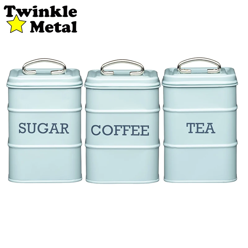 3PC thé café sucre de rangement cuisine boîtes bocal récipient tin set canister
