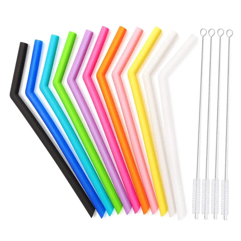 Food Grade Reusable Kids Drinking Silicone Straws With Cleaning Brushes ...