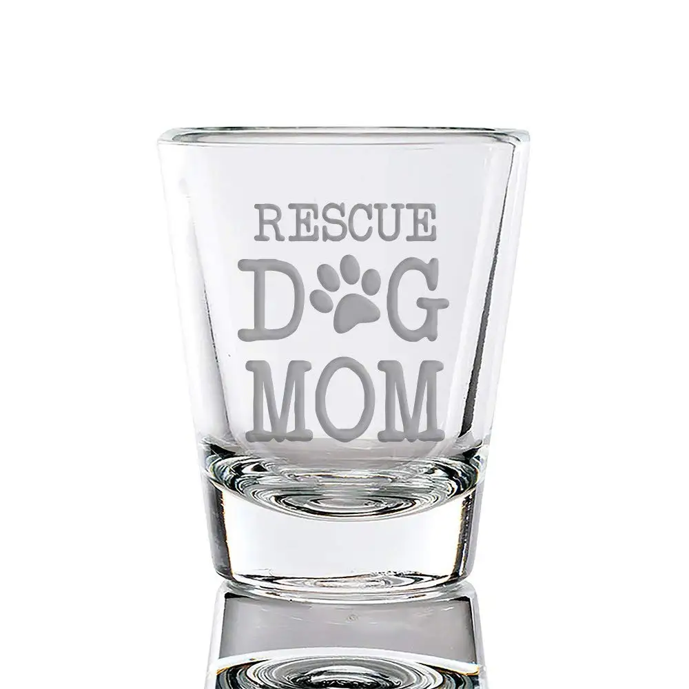 Rescue Dog Mom Engraved Fluted Shot Glass
