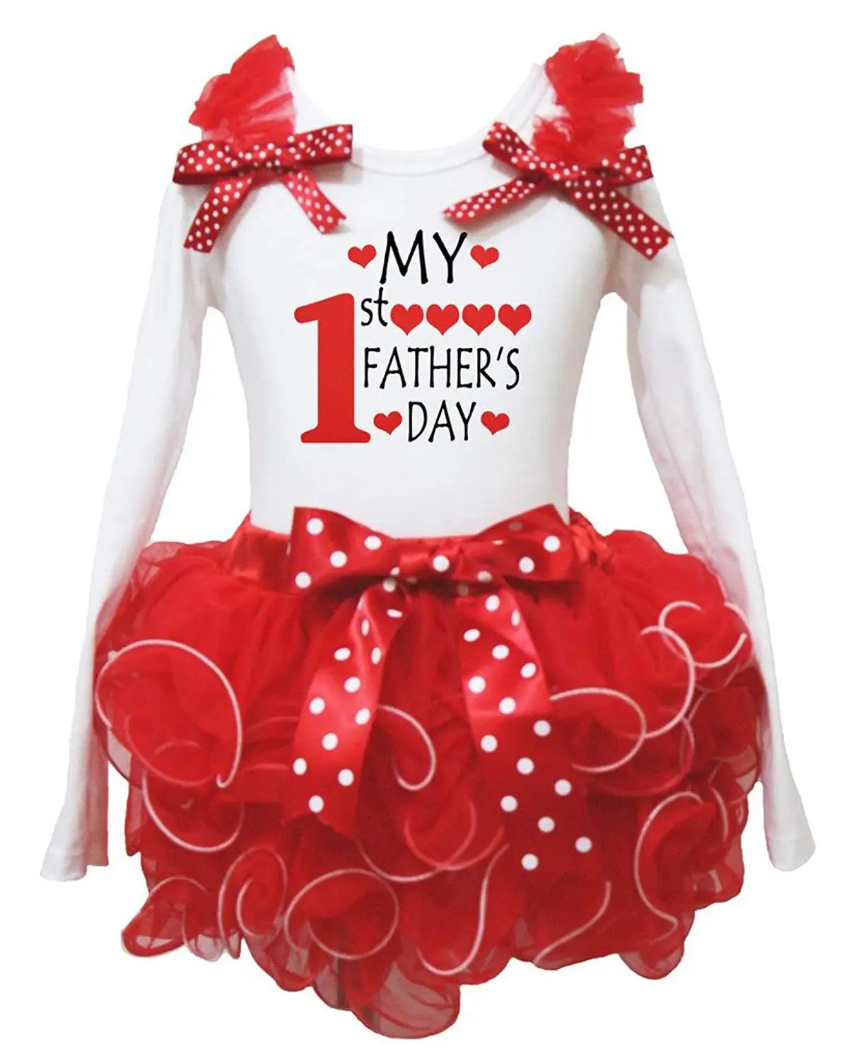 Petitebella First Valentine Daddy 2017 L//s Shirt Red Heart Petal Skirt Set Nb-8y