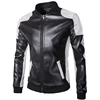 black white color block fashion pu single breasted long sleeve winter men's motor slim leather jacket
