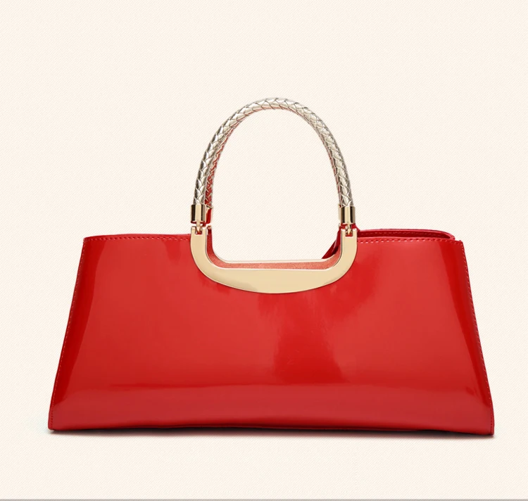 red glossy handbag