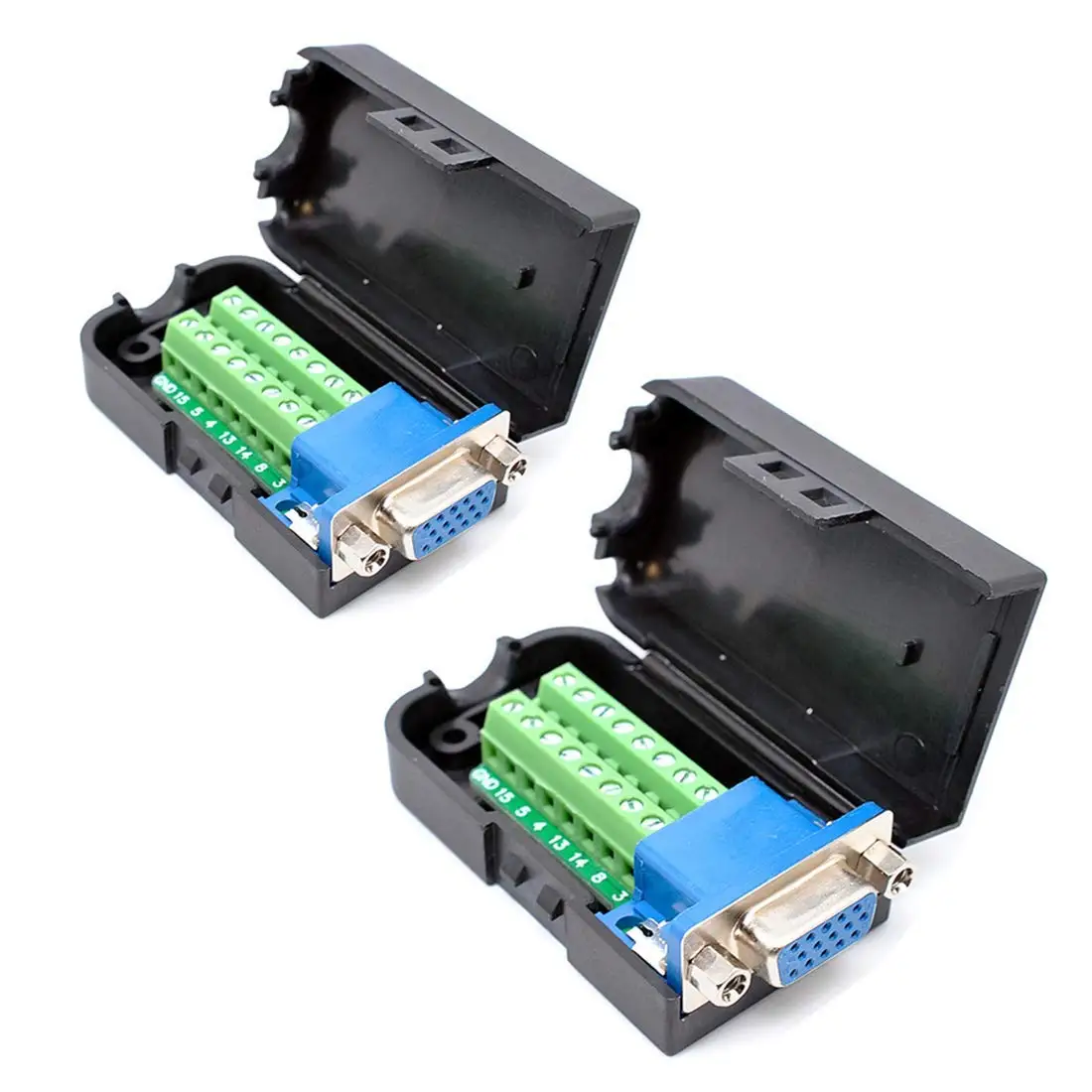 Oiyagai 2pcs DB15 3+9 D-SUB VGA Female 3Row 15Pin Connector Adaptor with NUT Terminal Breakout Board Free Welding