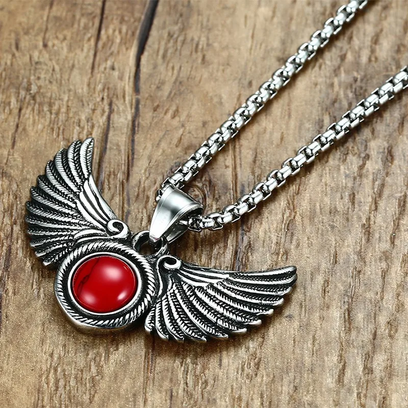Vintage Jewelry Mens Stainless Steel Feather Angel Wing
