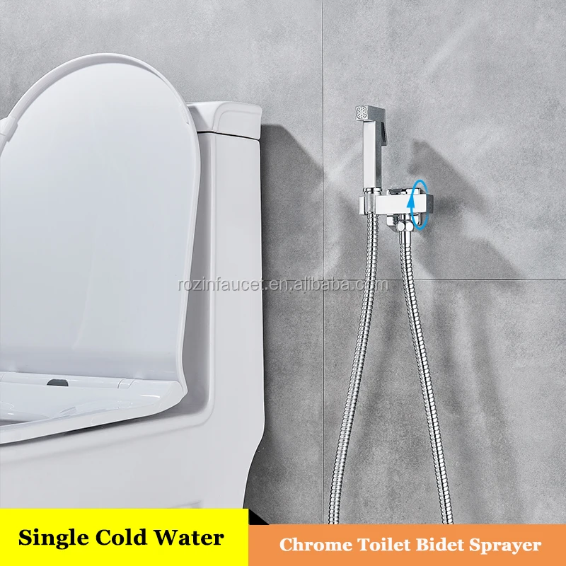 AZOS Wall Mounted Toilet Bidet Faucets Bathroom Fixtures Plastic ABS Shower Head Sprayer Chrome Polised FXQK017 
