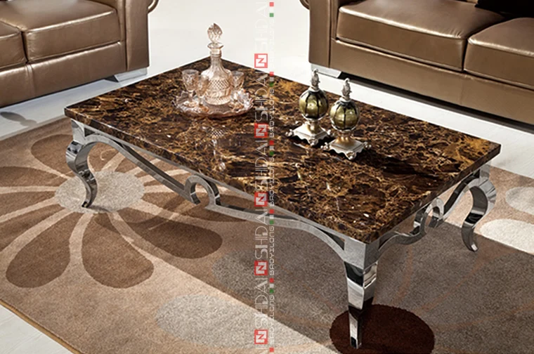 Modern Stainless Steel Coffee Table Natural Stone Coffee