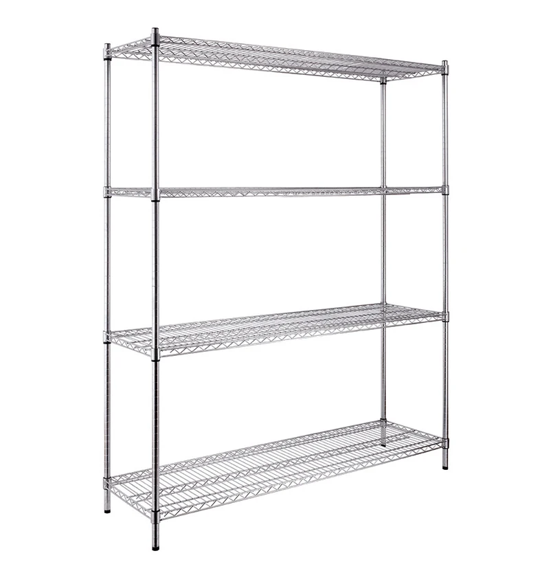 4 Tier Household Storage Steel Wire Mesh Shelving,Light Duty Chrome