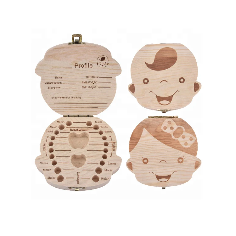 Wooden Men And Women Baby Deciduous Teeth Tooth Collection Box Collection Box#^ 