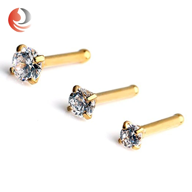 High Quality prong setting Drop designs gold diamond nose pin